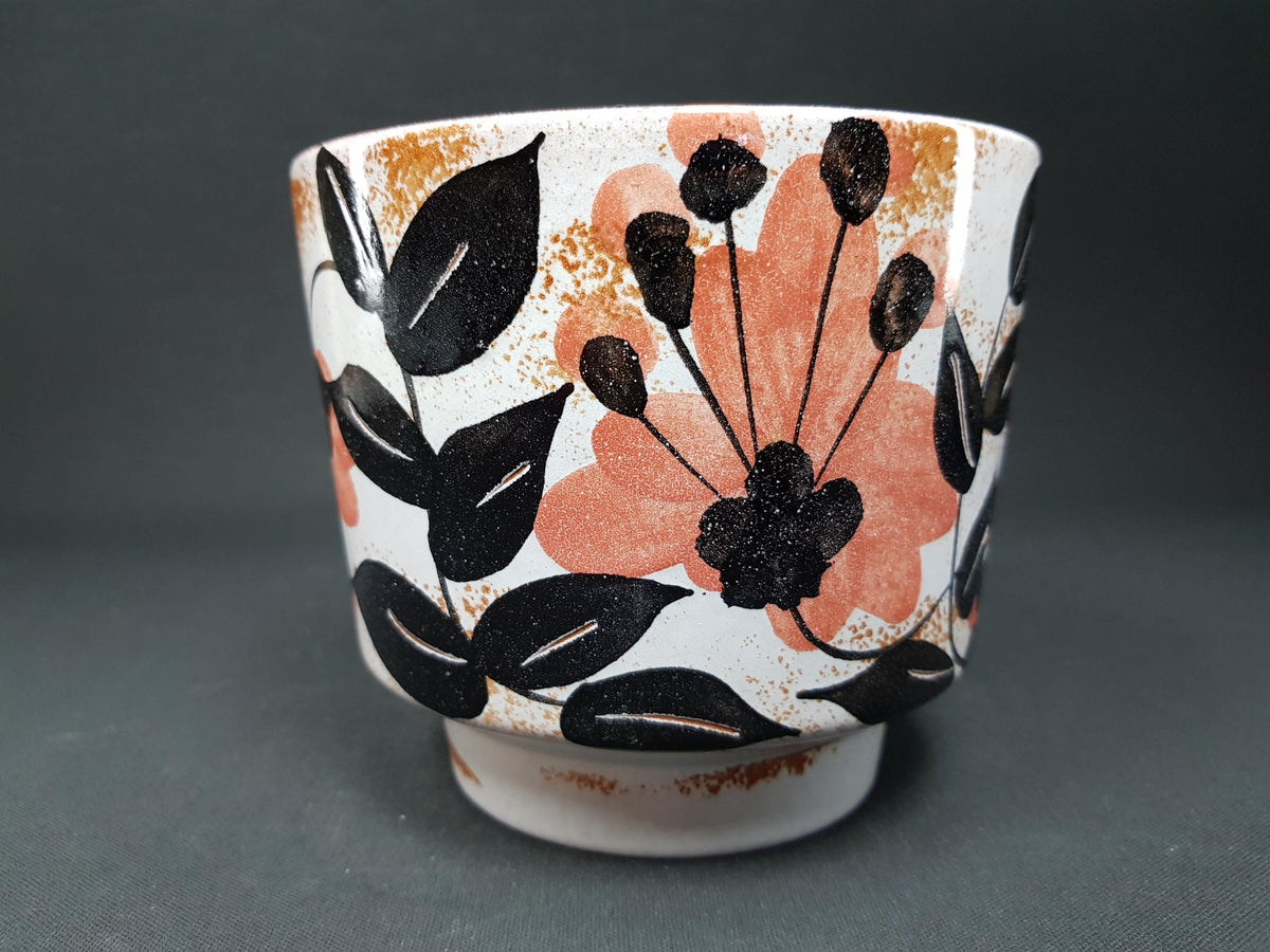 Vintage MAREI KERAMIK Planter/ Flower pot with Lotos Floral Decor 1970s