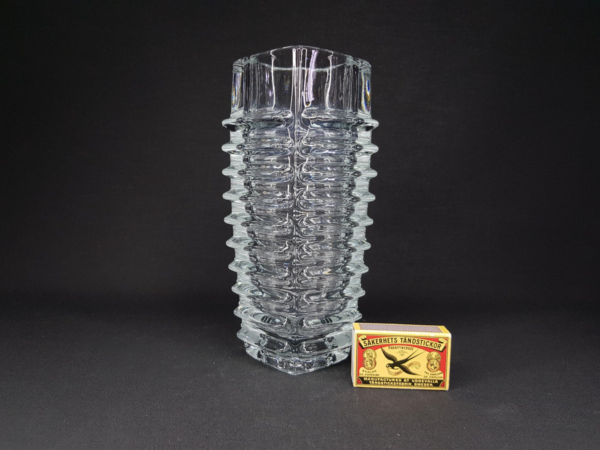 Vintage Czech Pressed Glass Vase by FRANTISEK VIZNER for Sklo Union Rosice Czechoslovakian 1963s