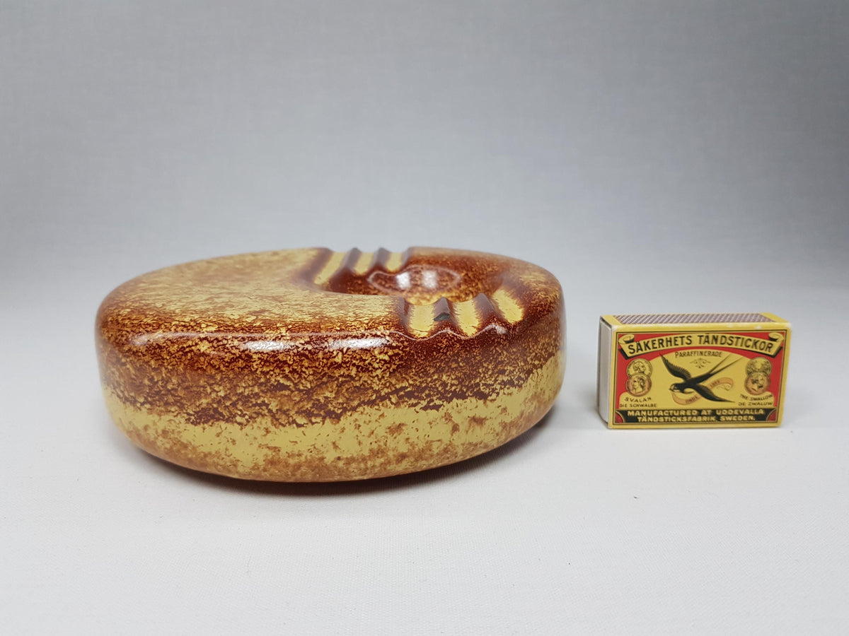 Vintage BERTONCELLO Stylish Ashtray Screziato Tobacco glaze Italian Pottery 1970s