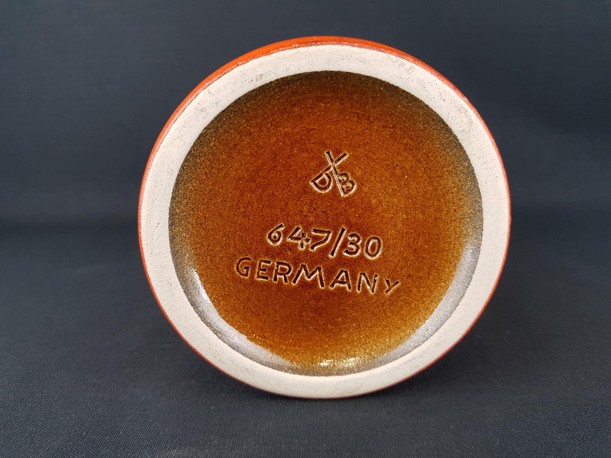 Vintage DÜMLER & BREIDEN Keramik Orange Jug Vase wit Brown and Green Fat Lava Vase 647-30 West German Pottery 1970s