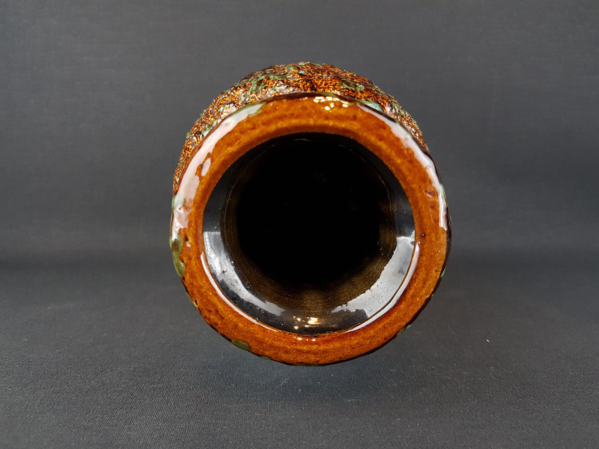 Vintage DÜMLER & BREIDEN Orange Vase With Brown and Green Fat Lava Decor 646/25 West German Pottery 1970s