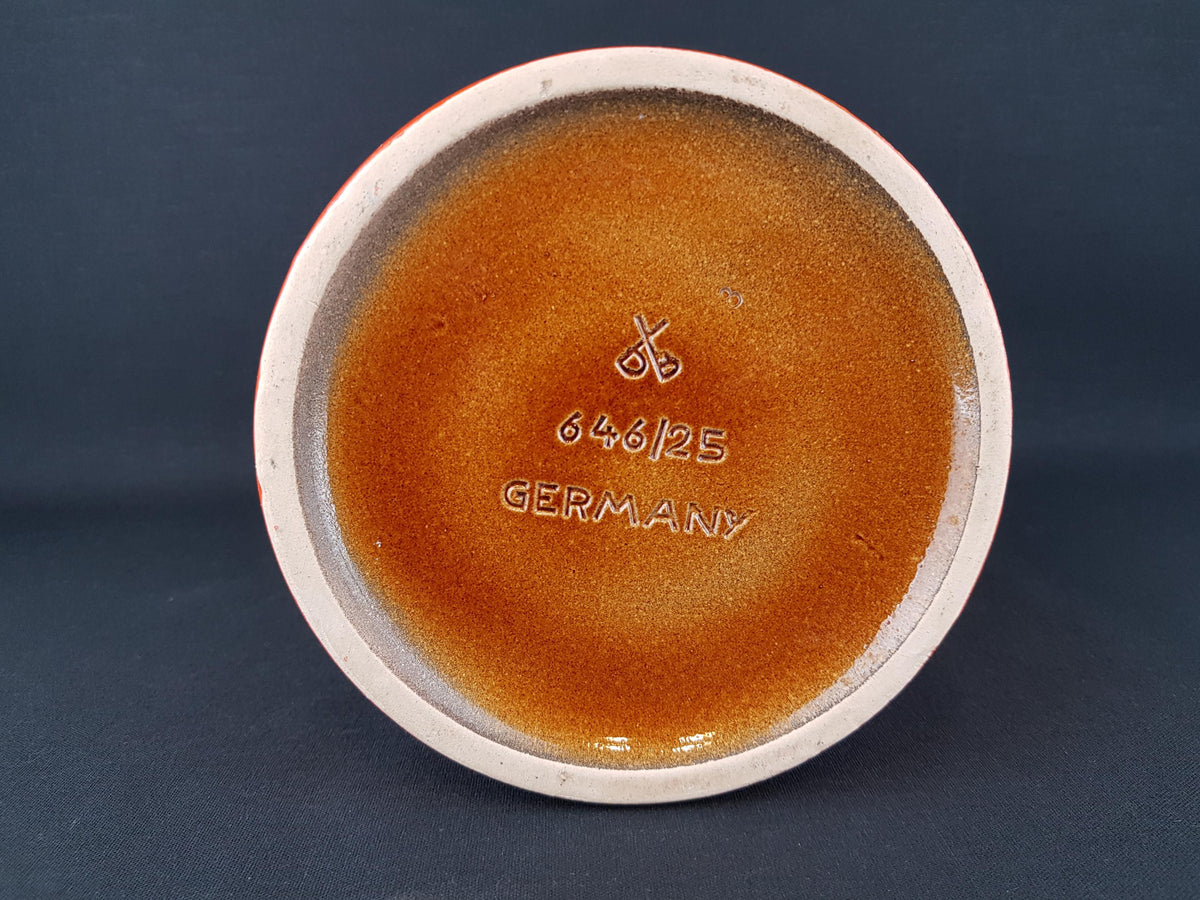 Vintage DÜMLER & BREIDEN Orange Vase With Brown and Green Fat Lava Decor 646/25 West German Pottery 1970s