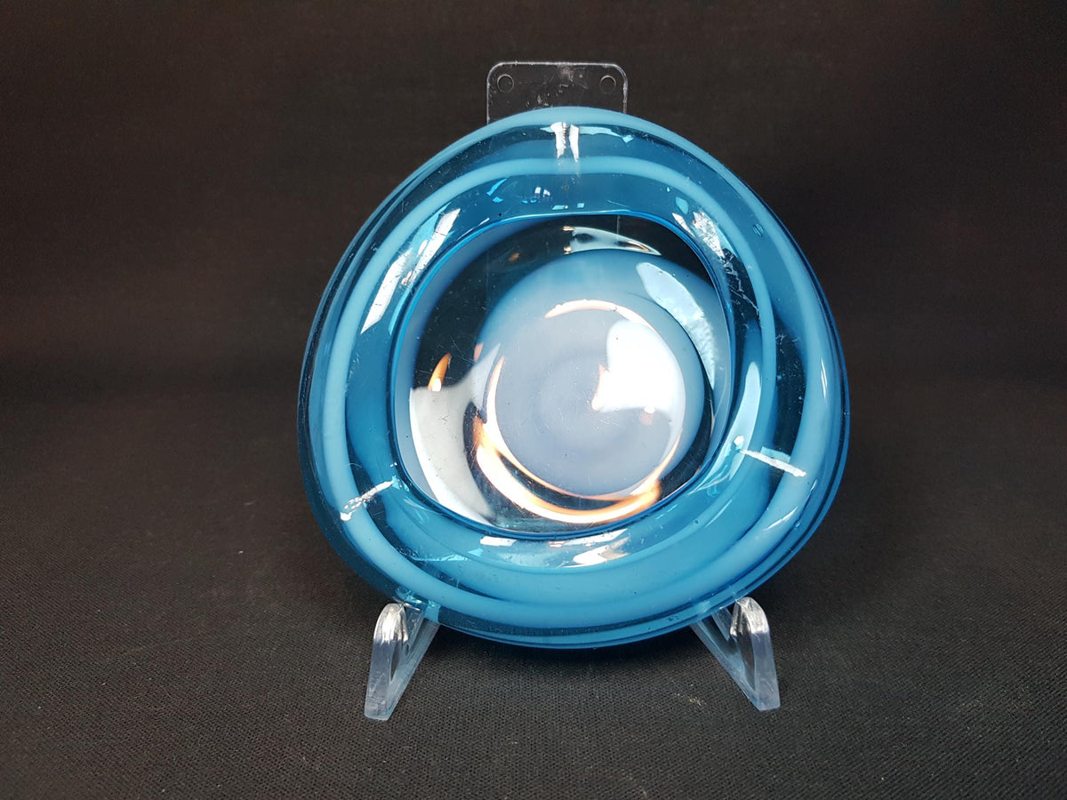 Vintage Japanese Glass Bowl in Tranquil Blue with White Stripes
