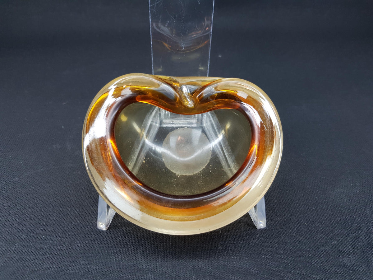 Vintage MURANO GLASS Amber And Clear Folded Glass Bowl Italian Art Glass 1960s MCM