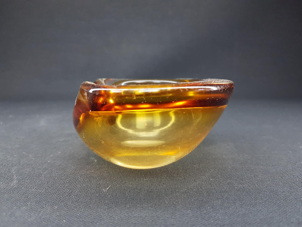Vintage MURANO GLASS Amber And Clear Folded Glass Bowl Italian Art Glass 1960s MCM