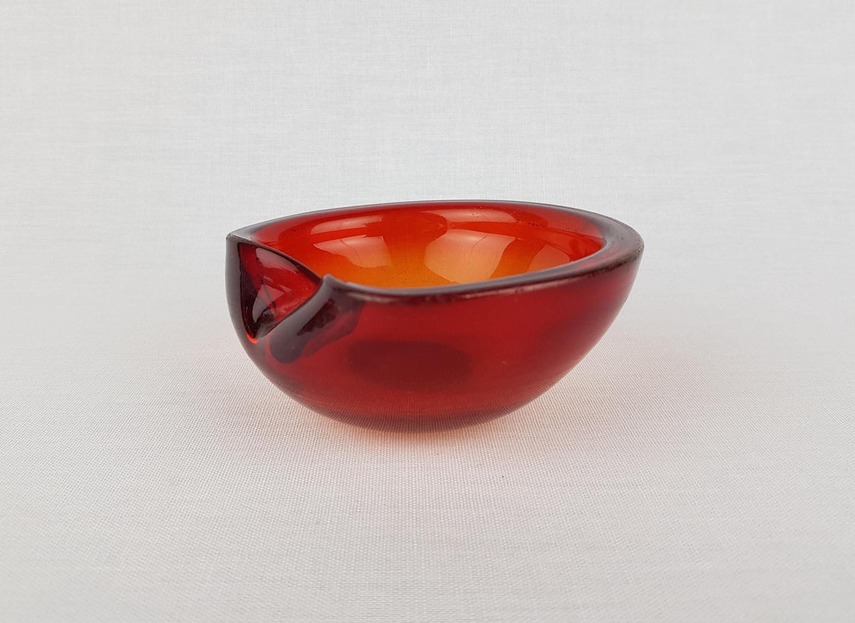 Vintage MURANO GLASS Reddish Orange Folded Glass Bowl Italian Art Glass MCM