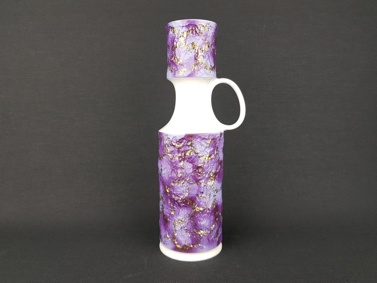Vintage KERAFINA Porzellanfabrik White Biscuit Porcelain Vase with Purple and Gold Decor – Royal KPM Bavaria – West Germany 1970s