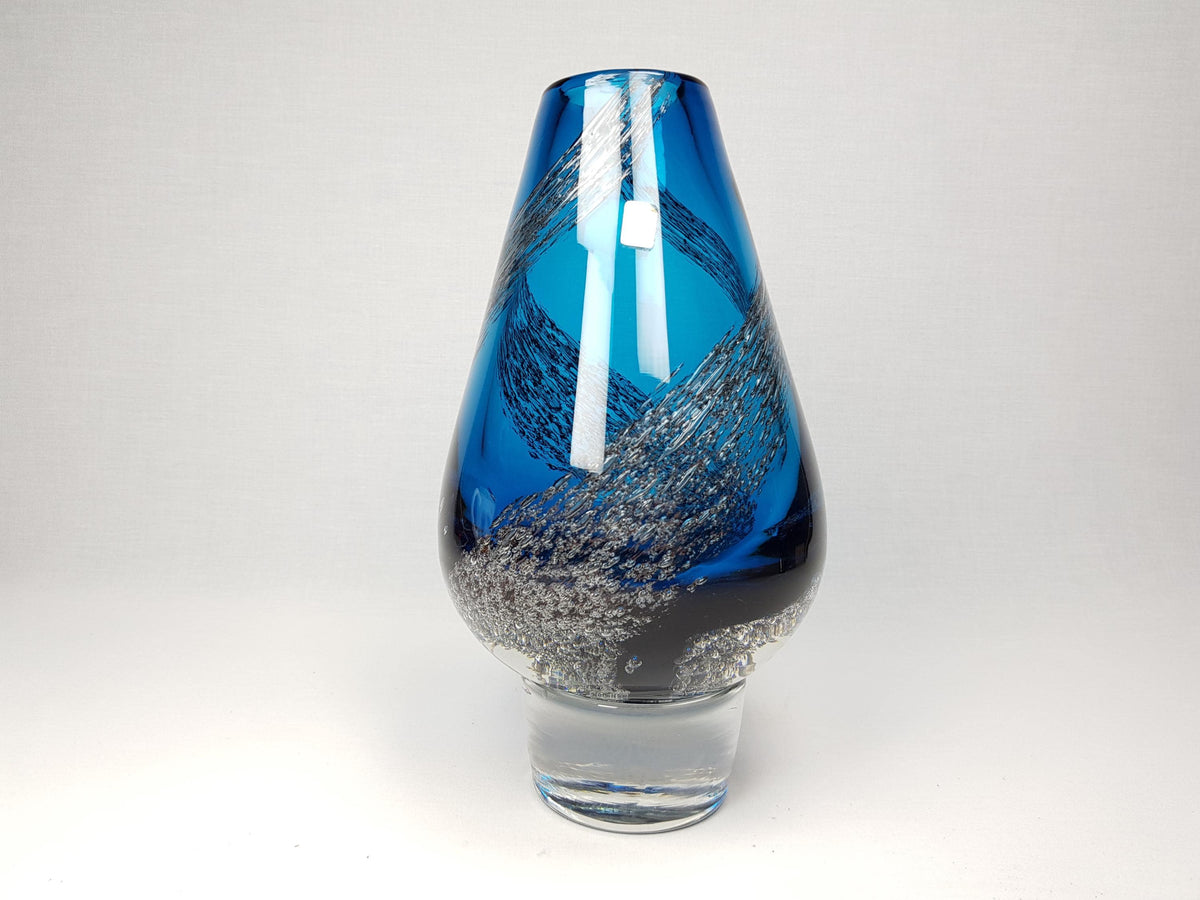 Vintage SCHOTT ZWIESEL Blue GLASS Design Vase With Florida decor by Heinrich Loffelhardt 1960-70s