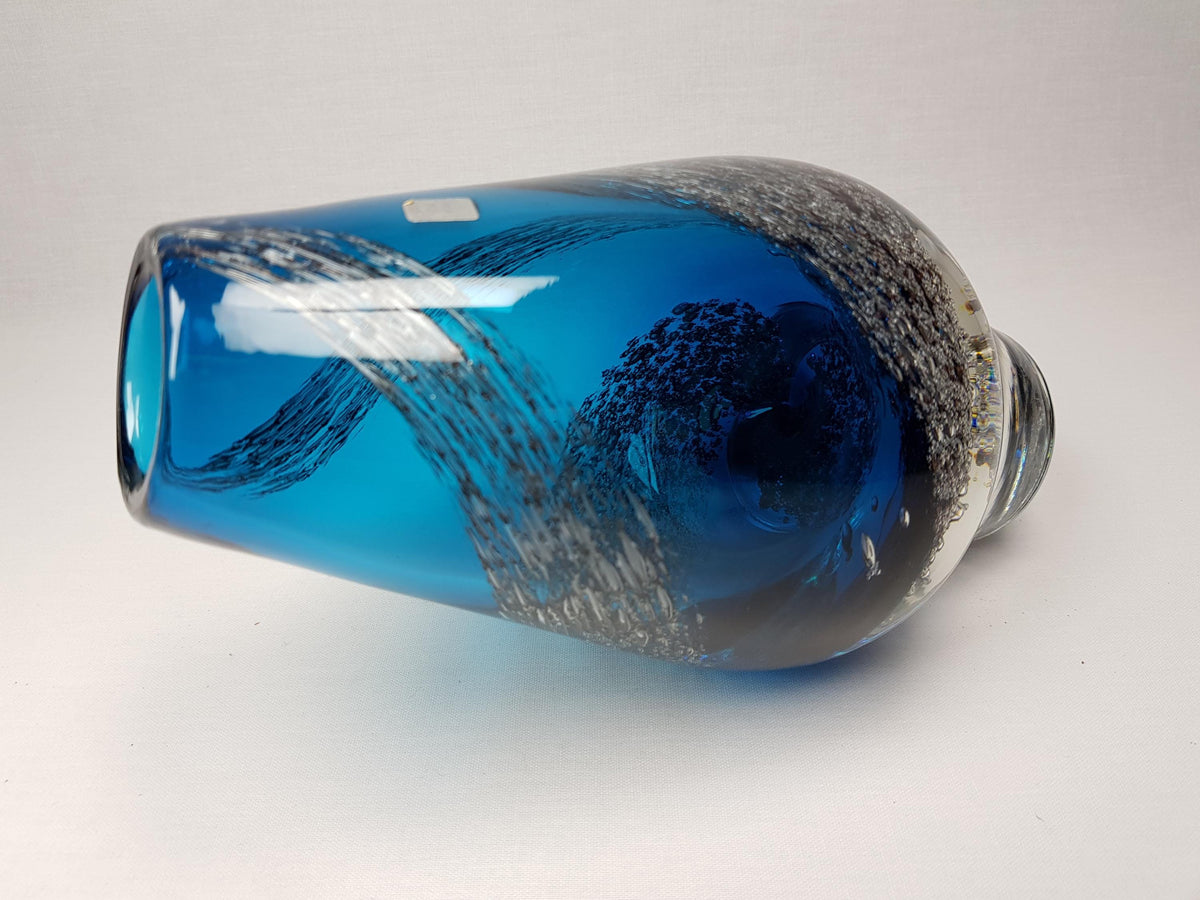 Vintage SCHOTT ZWIESEL Blue GLASS Design Vase With Florida decor by Heinrich Loffelhardt 1960-70s