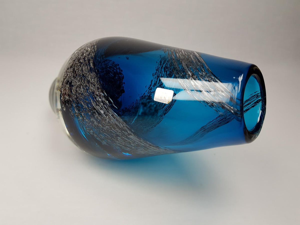 Vintage SCHOTT ZWIESEL Blue GLASS Design Vase With Florida decor by Heinrich Loffelhardt 1960-70s