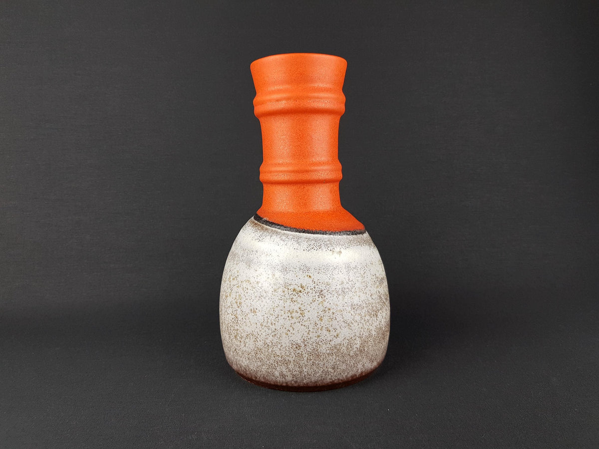 Vintage STEULER KERAMIK Orange and Taupe / Beige Vase 309-25 West German Pottery 1970s Fat Lava Era