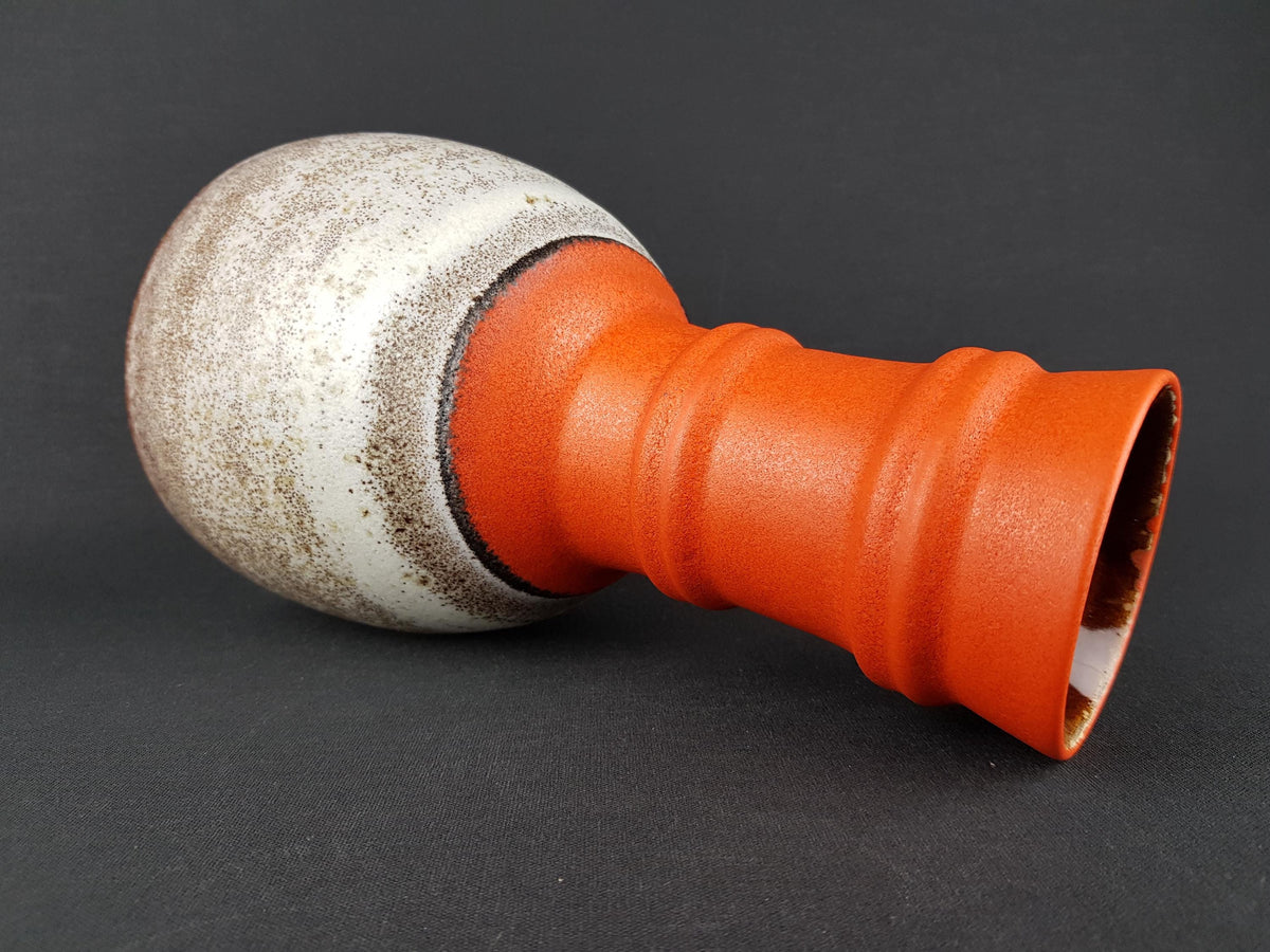 Vintage STEULER KERAMIK Orange and Taupe / Beige Vase 309-25 West German Pottery 1970s Fat Lava Era