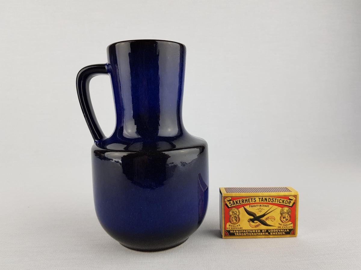 Vintage STEULER KERAMIK Handled Ink Blue Jug Vase 141-15 West German Pottery 1960s