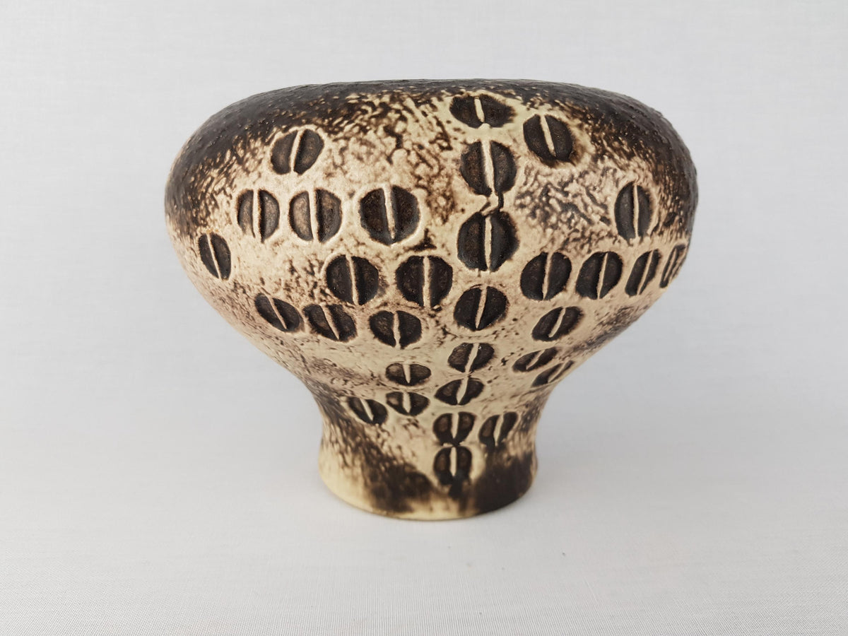Vintage CARSTENS KERAMIK Dark Brown and Beige Mushroom Shaped Vase 0872-18 West German Pottery 1960s