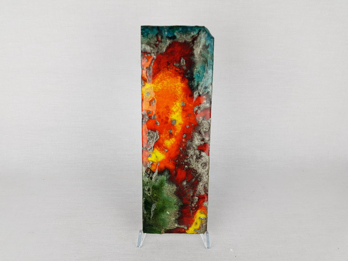 Vintage OSTARA VULCAN KERAMIK Red, Orange and Turquoise Wall Plate West German Pottery