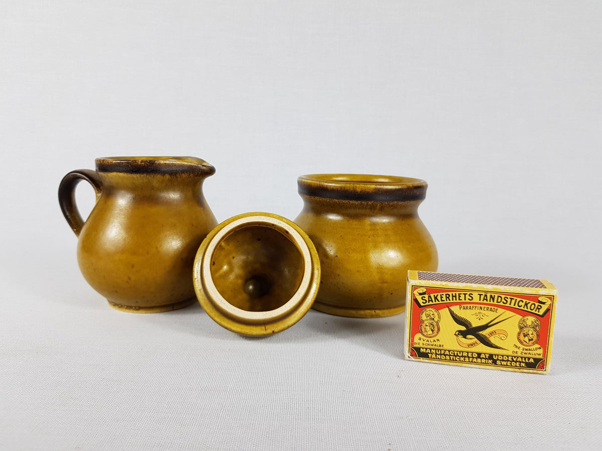 Vintage JASBA Keramik Ochre Brown Sugar and Creamer Set MidCentury West Germany 1970s