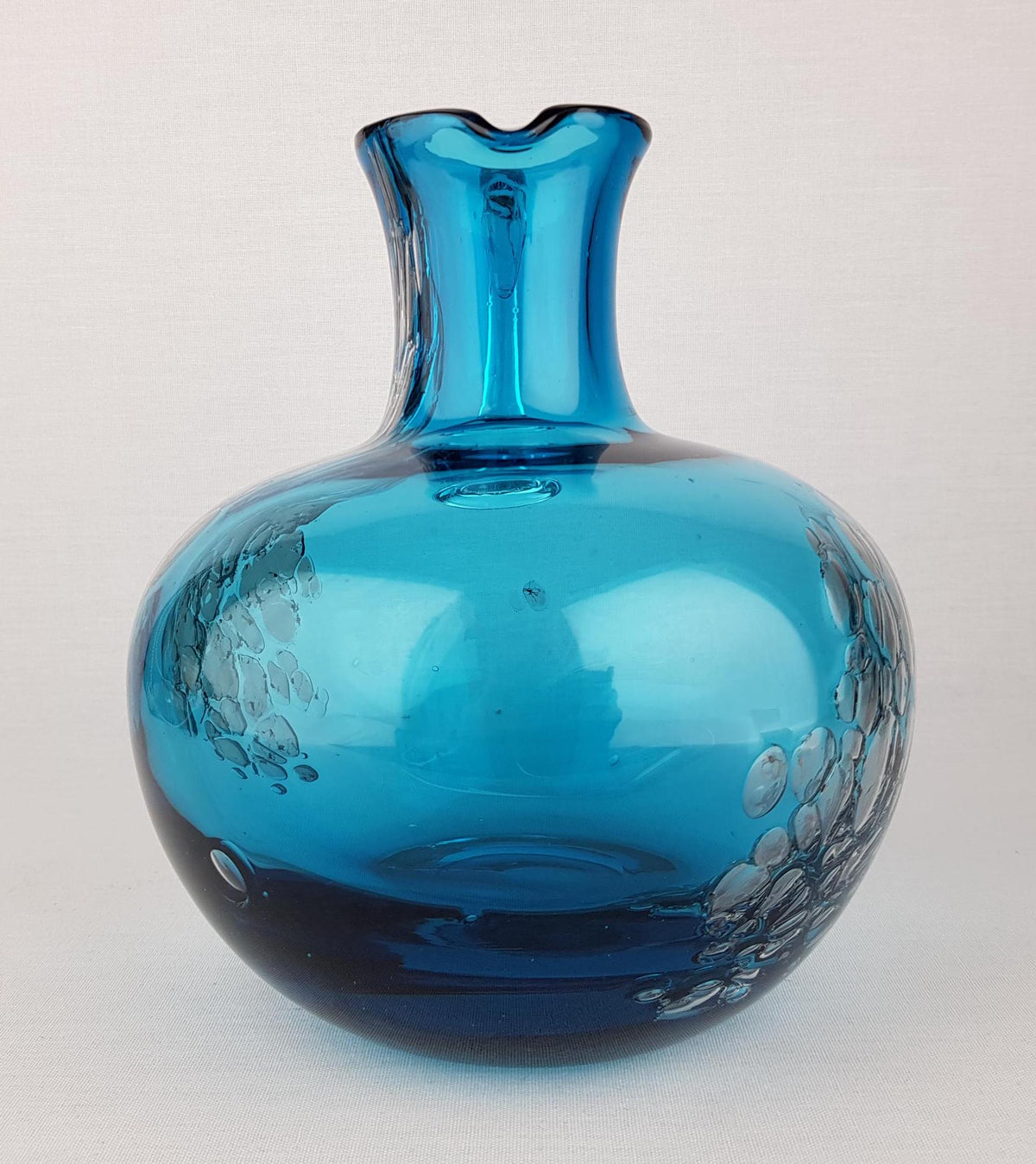 Vintage SCHOTT ZWIESEL Blue GLASS Design Handled Pitcher Vase With Florida decor by Heinrich Loffelhardt 1960-70s