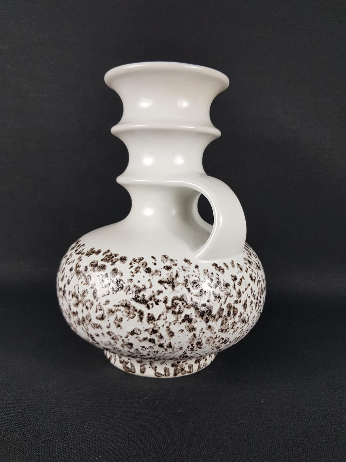 Vintage STEULER KERAMIK White Vase and Black Decor "Cascad" Series 225-25 West German Pottery Fat Lava Era 1969s