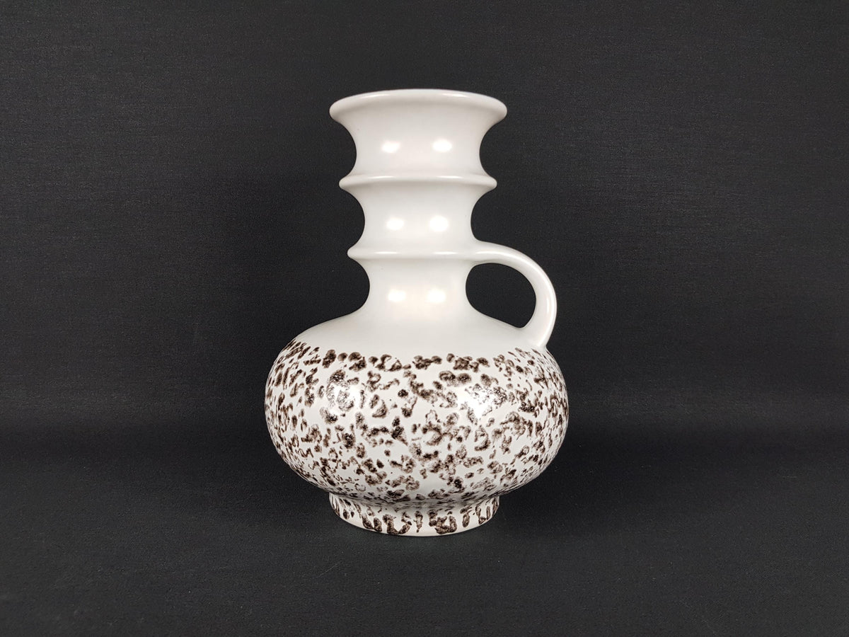 Vintage STEULER KERAMIK White Vase and Black Decor "Cascad" Series 225-25 West German Pottery Fat Lava Era 1969s