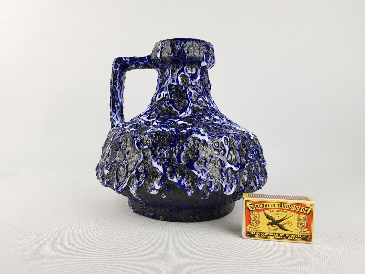 Vintage ES KERAMIK (Emons und Sohne) Blue and White Fat Lava Vase 863/19 West German Pottery 1970s