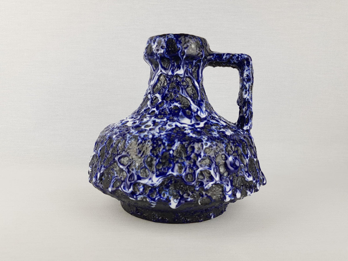 Vintage ES KERAMIK (Emons und Sohne) Blue and White Fat Lava Vase 863/19 West German Pottery 1970s