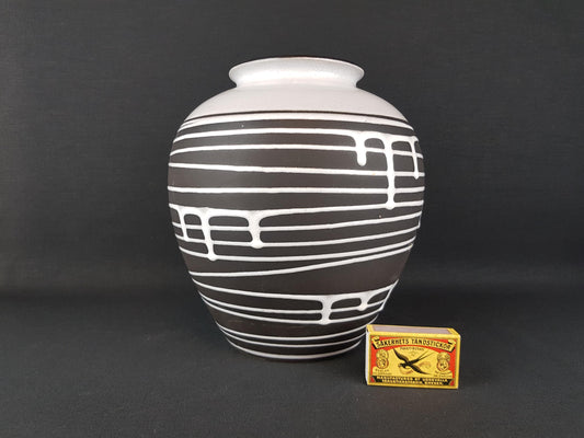 Vintage 1950s SCHLOSSBERG KERAMIK Fat Lava Vase 22 23 with decor Roulette by Liesel Spornhauer