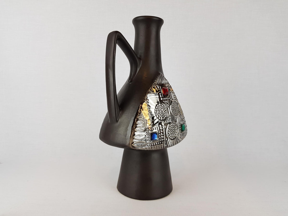 Rare Vintage BAY KERAMIK Brown Vase With Contura Decor by Bodo Mans 299-30 Juwel Series West German Pottery 1965