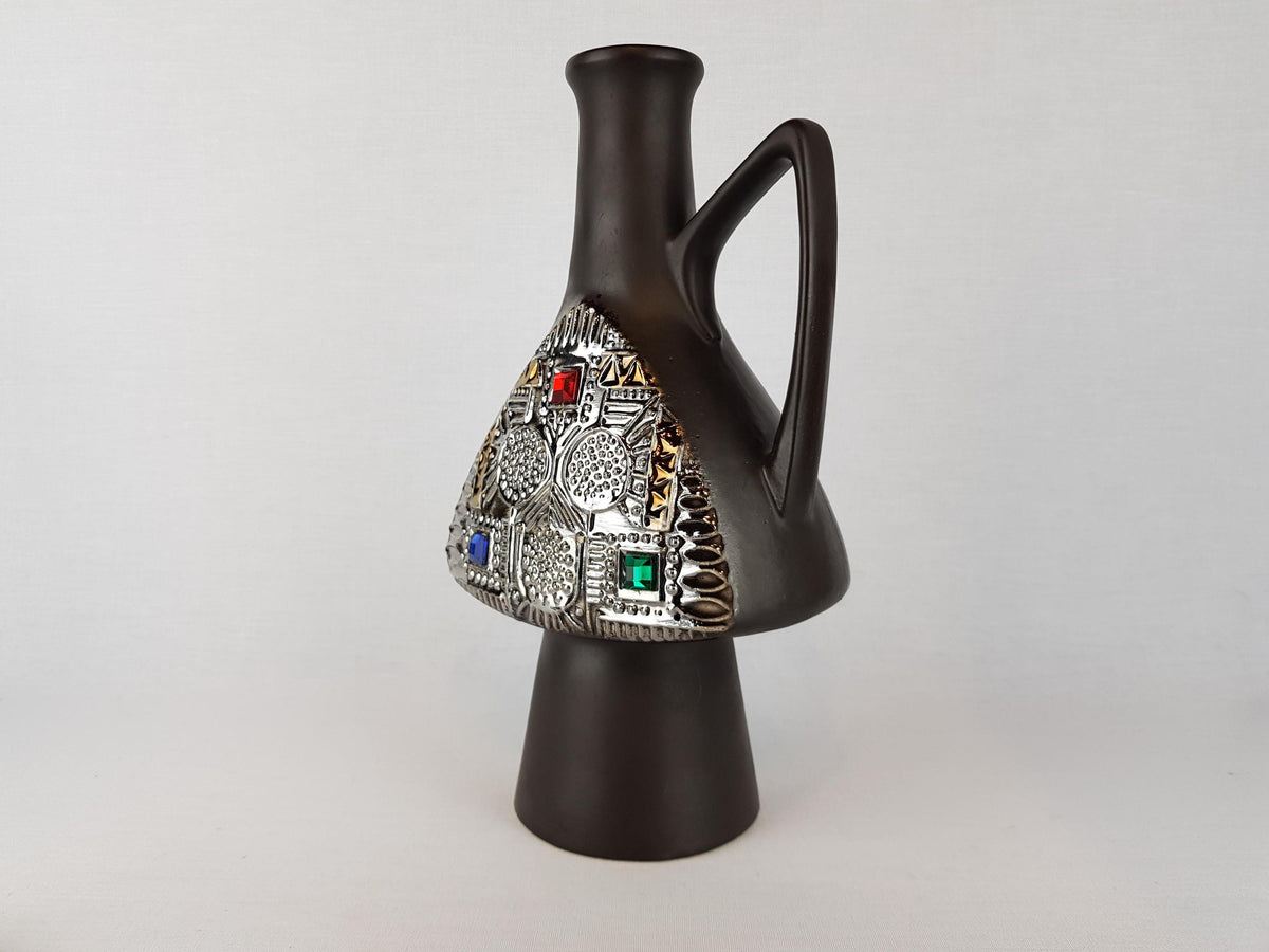 Rare Vintage BAY KERAMIK Brown Vase With Contura Decor by Bodo Mans 299-30 Juwel Series West German Pottery 1965