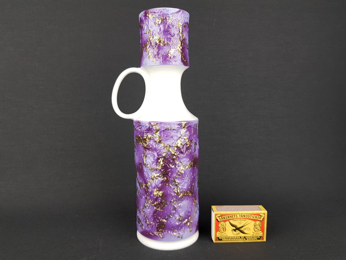 Vintage KERAFINA Porzellanfabrik White Biscuit Porcelain Vase with Purple and Gold Decor – Royal KPM Bavaria – West Germany 1970s