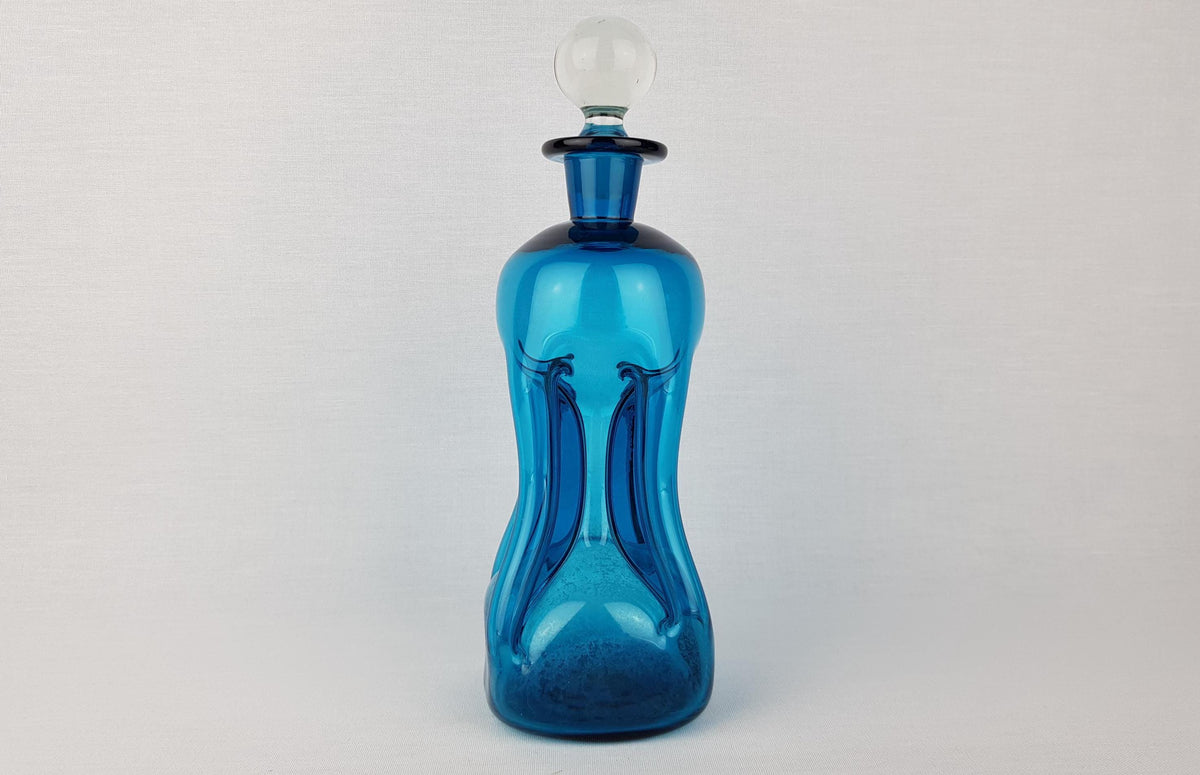 Vintage HOLMEGAARD Blue Kluk Kluk Glass Decanter by Jacob Bang from Denmark 1970s