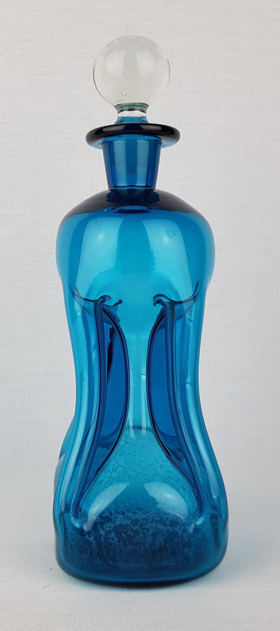 Vintage HOLMEGAARD Blue Kluk Kluk Glass Decanter by Jacob Bang from Denmark 1970s