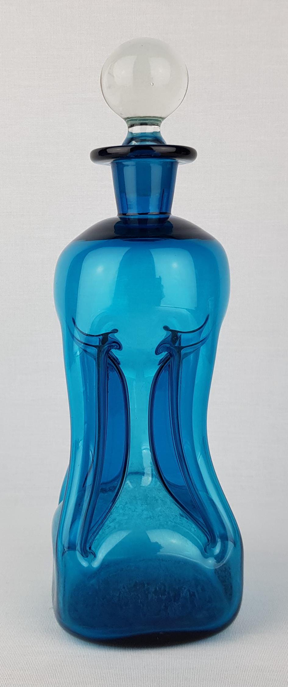 Vintage HOLMEGAARD Blue Kluk Kluk Glass Decanter by Jacob Bang from Denmark 1970s
