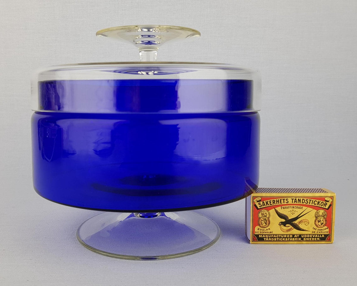 Vintage ROYAL LEERDAM KRISTALUNIE Blue Cookie Jar by Floris Meydam Dutch Glass Art
