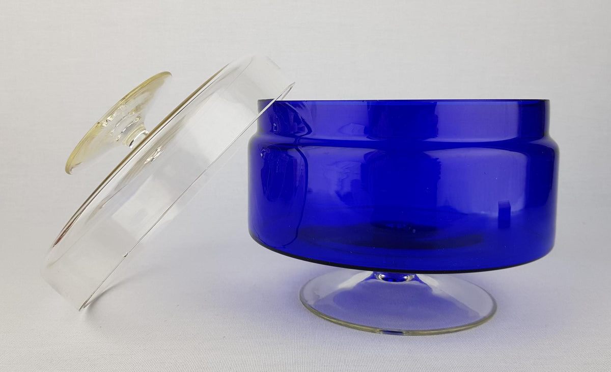 Vintage ROYAL LEERDAM KRISTALUNIE Blue Cookie Jar by Floris Meydam Dutch Glass Art