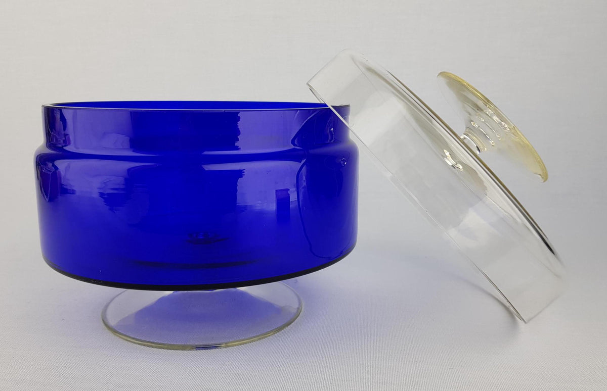 Vintage ROYAL LEERDAM KRISTALUNIE Blue Cookie Jar by Floris Meydam Dutch Glass Art