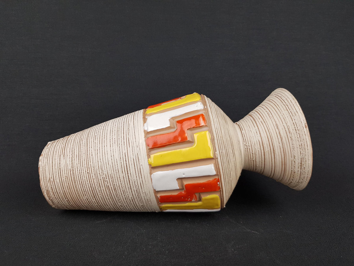 Vintage FRATELLI FANCIULLACCI Beige Vase with Geometric patterns 1950-1960 Italy