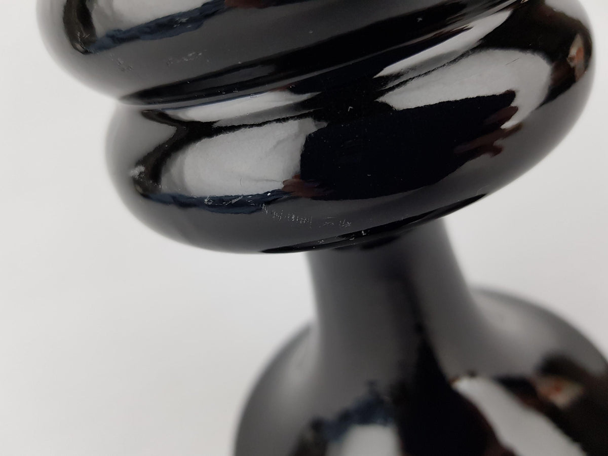 Vintage STEULER KERAMIK Glossy Black Candle Holder attr. to Cari Zalloni 298-15 West German Pottery 1970s