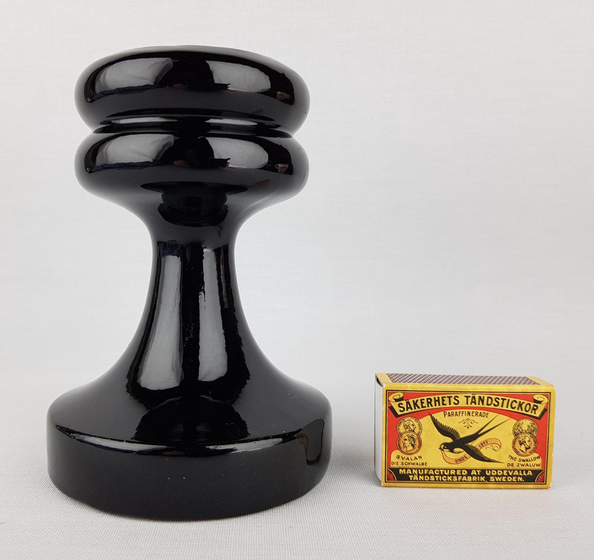 Vintage STEULER KERAMIK Glossy Black Candle Holder attr. to Cari Zalloni 298-15 West German Pottery 1970s