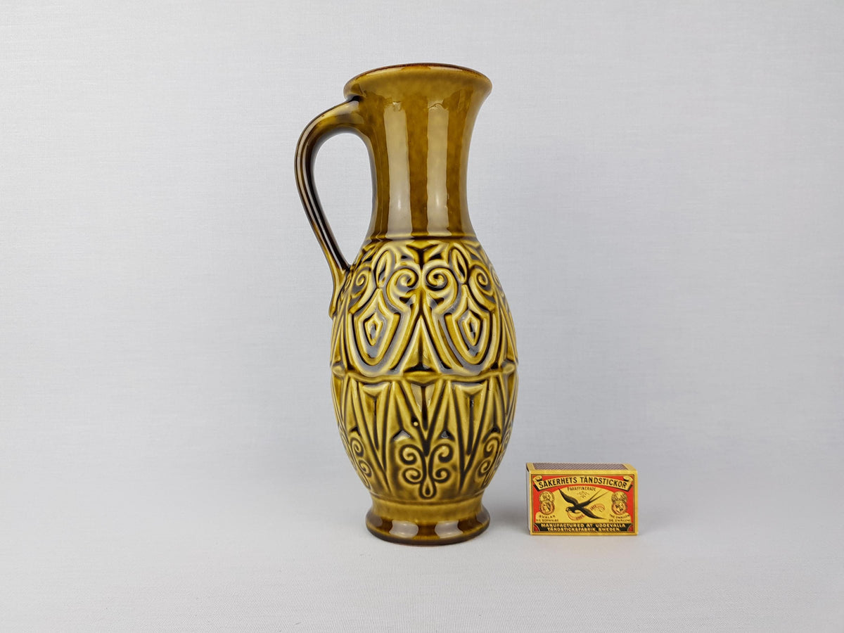 Vintage CARSTENS TONNIESH0F KERAMIK Handled Olive Green Vase 7194-25 West German Pottery 1960s