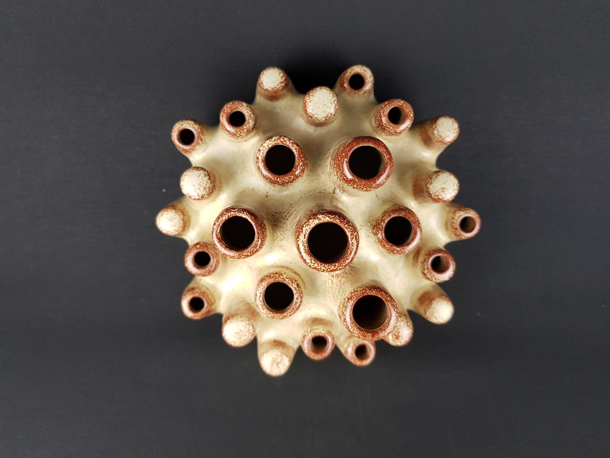 RARE Vintage BERTONCELLO Pipe or Tube Vase with Screziato Havana Glaze from Italy Ceramiche Italia 1970s