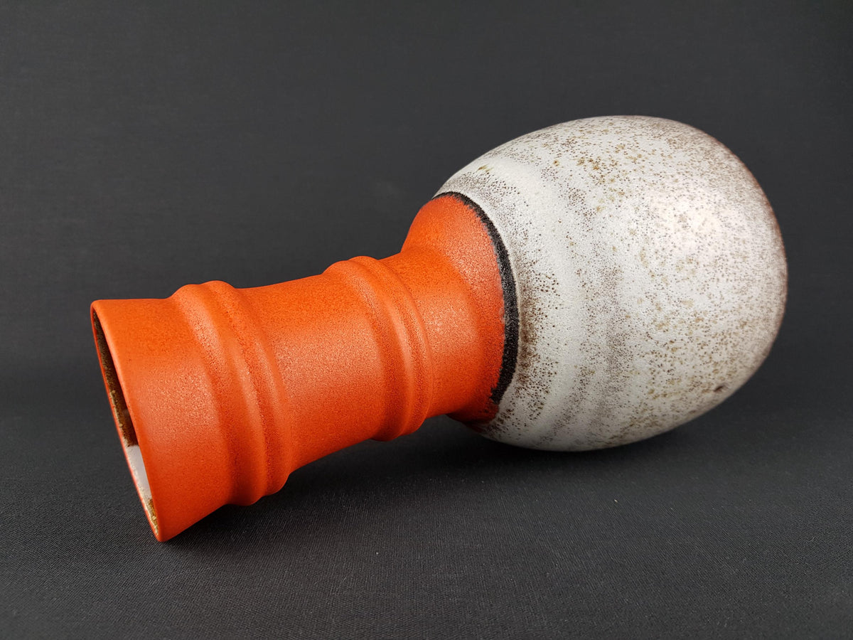 Vintage STEULER KERAMIK Orange and Taupe / Beige Vase 309-25 West German Pottery 1970s Fat Lava Era