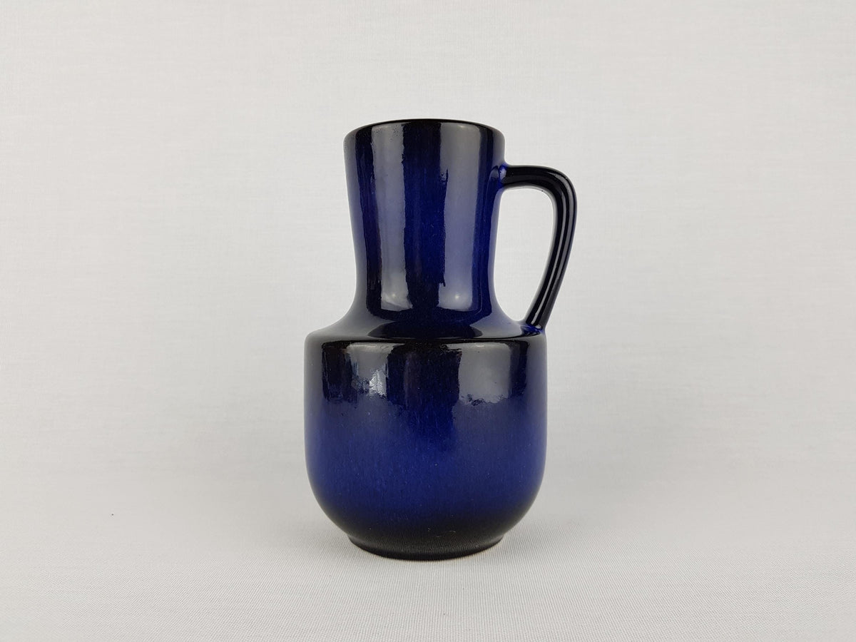 Vintage STEULER KERAMIK Handled Ink Blue Jug Vase 141-15 West German Pottery 1960s