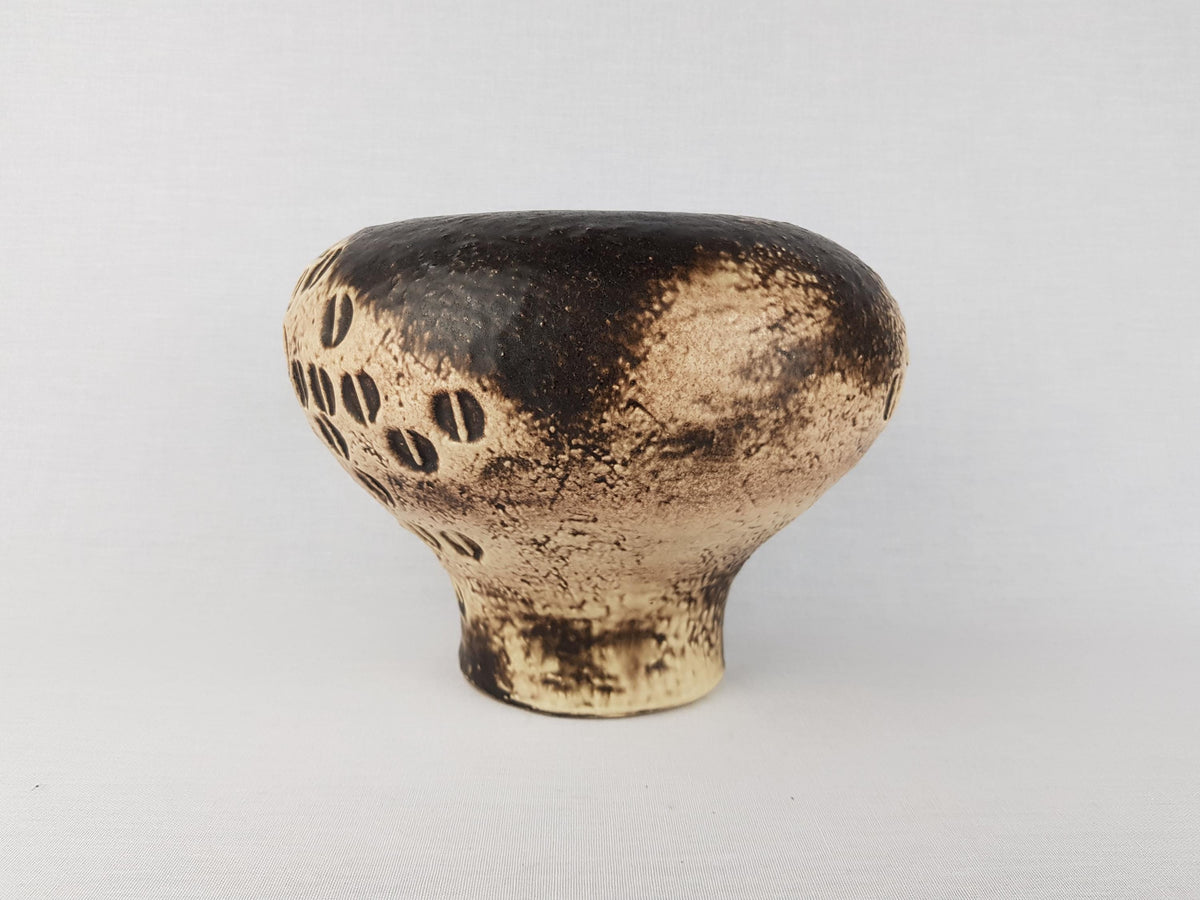 Vintage CARSTENS KERAMIK Dark Brown and Beige Mushroom Shaped Vase 0872-18 West German Pottery 1960s