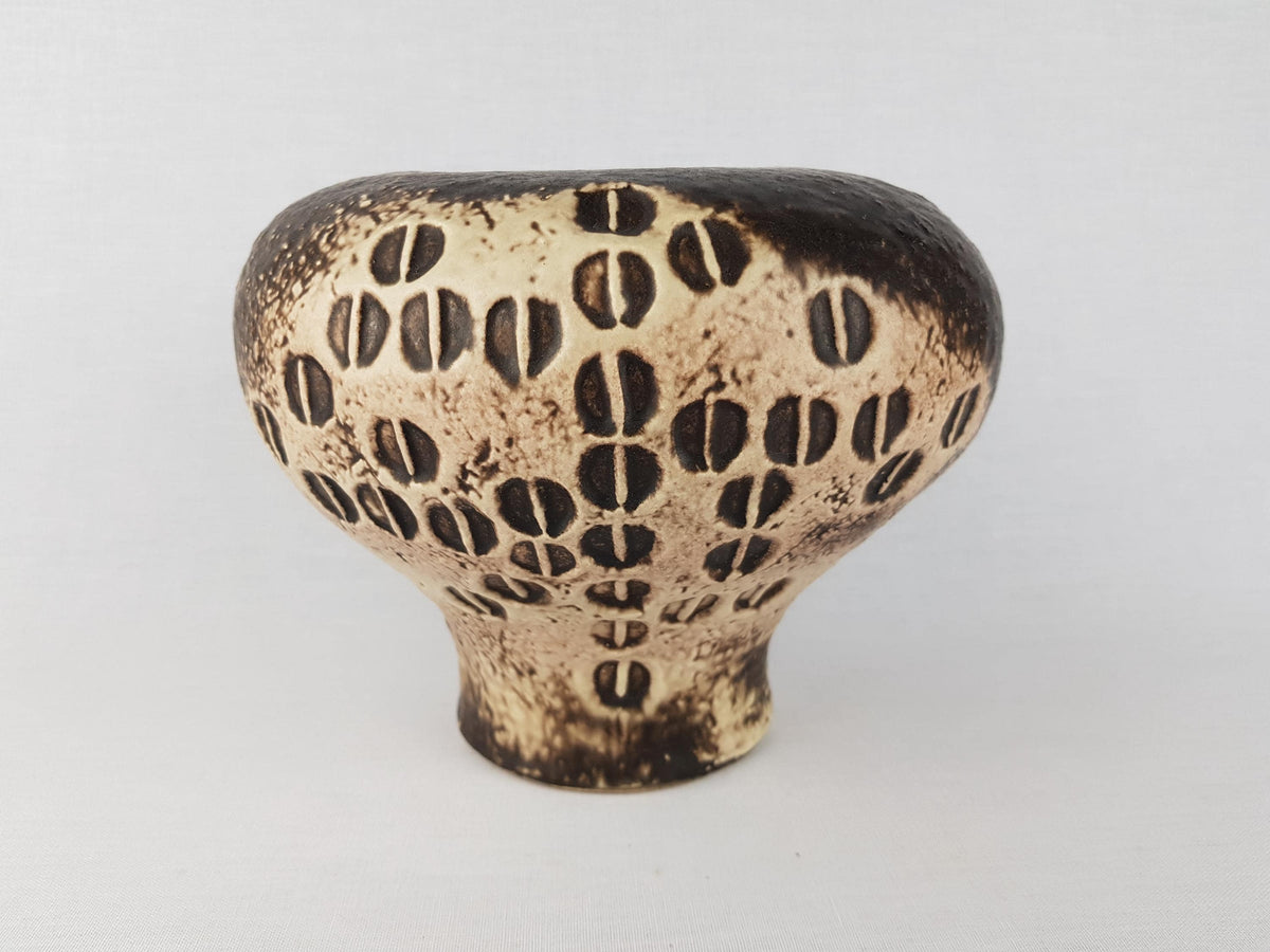 Vintage CARSTENS KERAMIK Dark Brown and Beige Mushroom Shaped Vase 0872-18 West German Pottery 1960s