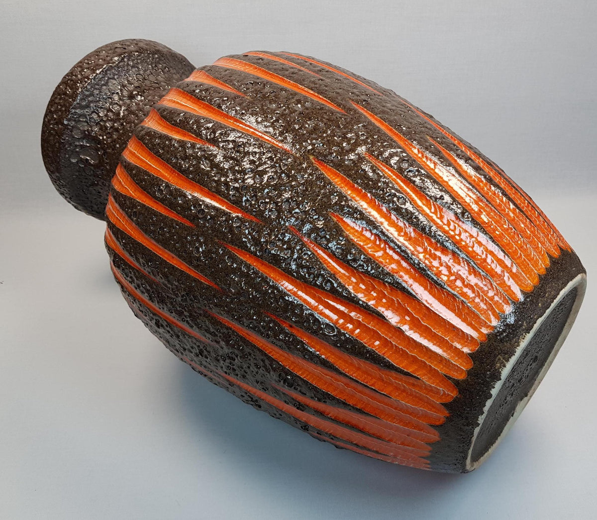 Vintage SCHEURICH KERAMIK Brown and Yellow Fat Lava Floor Vase 241-47 with Spikes Decor West Geman Pottery 1970s