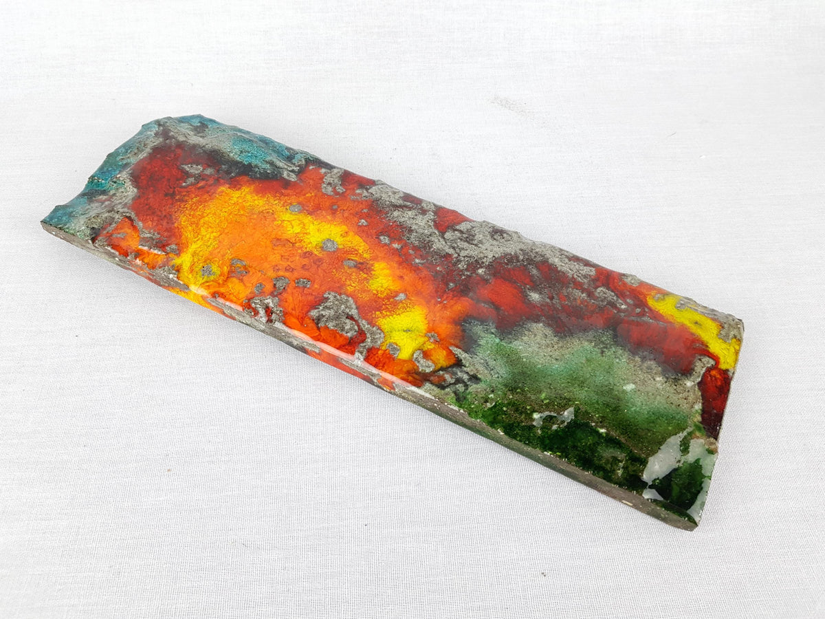 Vintage OSTARA VULCAN KERAMIK Red, Orange and Turquoise Wall Plate West German Pottery