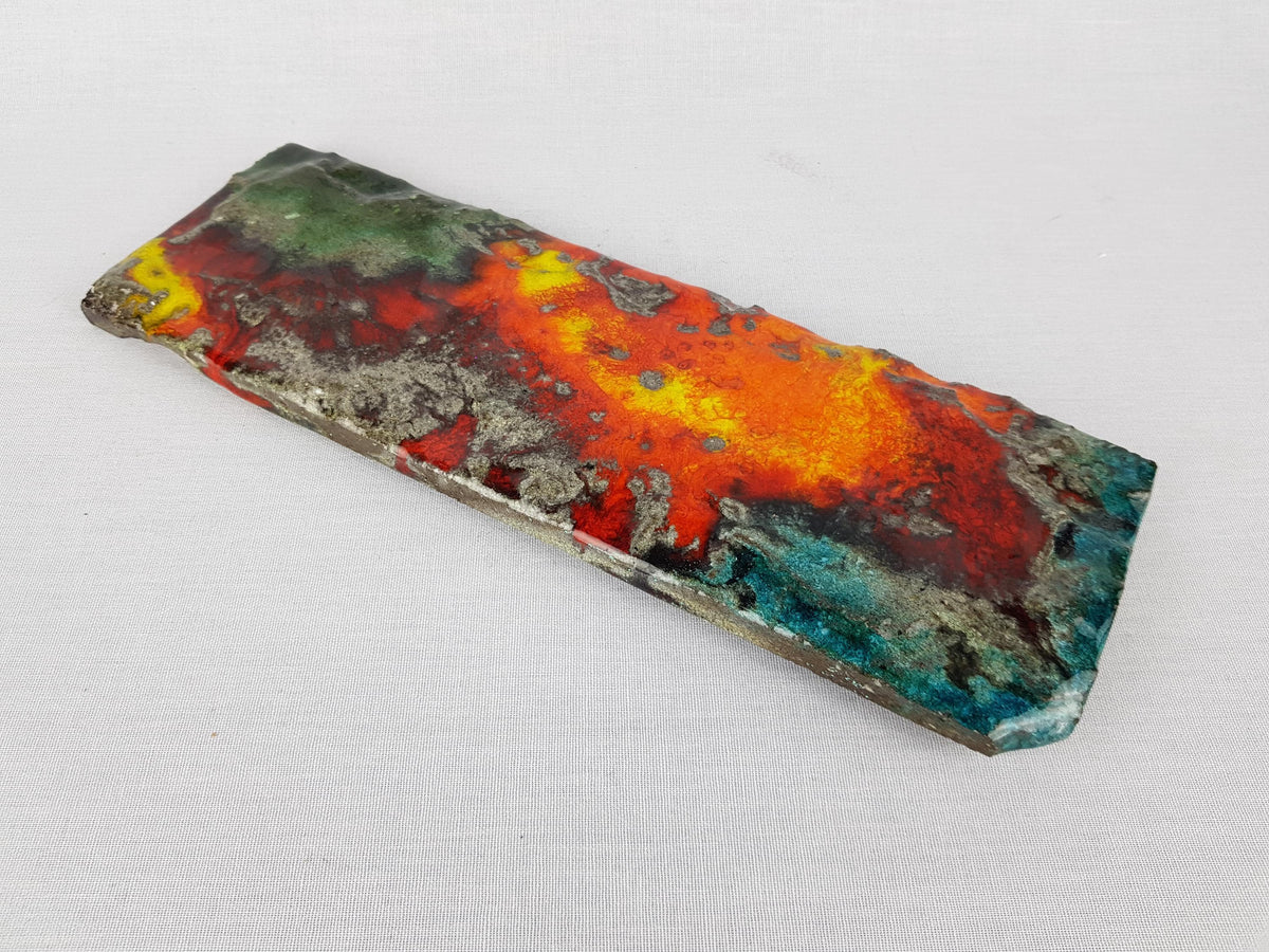 Vintage OSTARA VULCAN KERAMIK Red, Orange and Turquoise Wall Plate West German Pottery