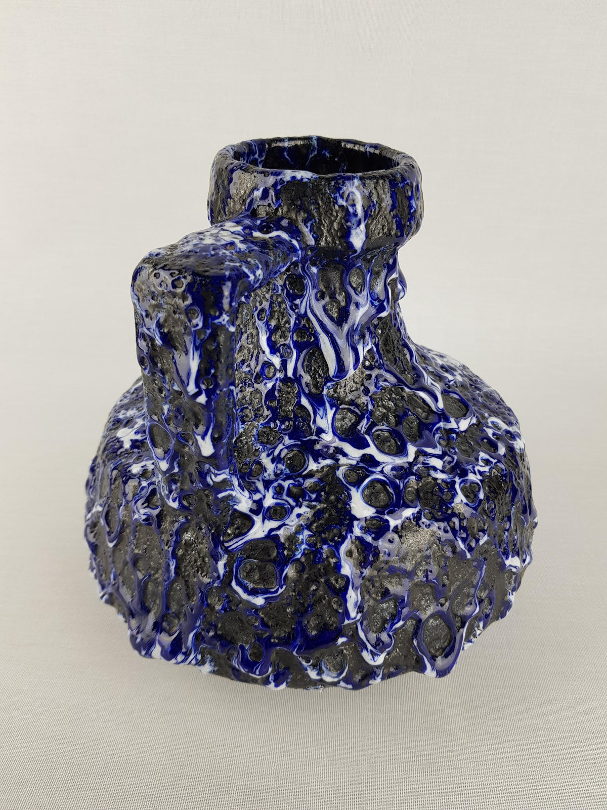 Vintage ES KERAMIK (Emons und Sohne) Blue and White Fat Lava Vase 863/19 West German Pottery 1970s