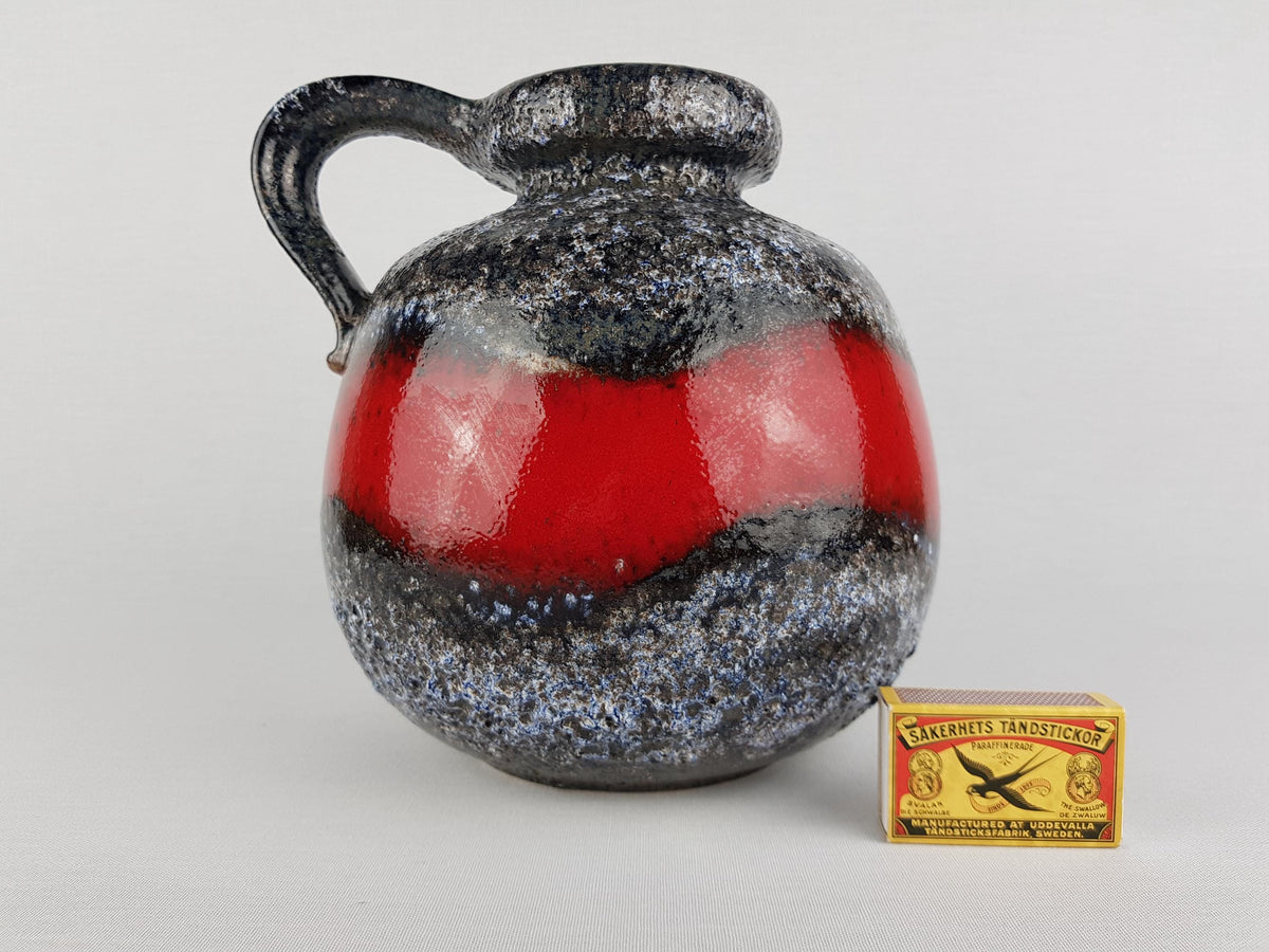 Vintage SCHEURICH KERAMIK Handled Red and Black Fat Lava CERAMOS Vase with 484 21 West Geman Pottery, 1970s