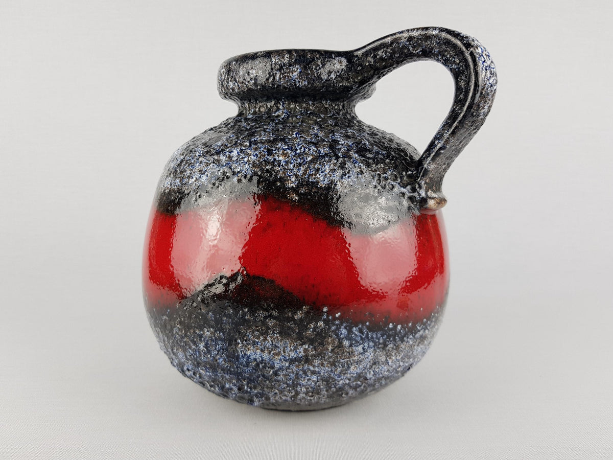 Vintage SCHEURICH KERAMIK Handled Red and Black Fat Lava CERAMOS Vase with 484 21 West Geman Pottery, 1970s